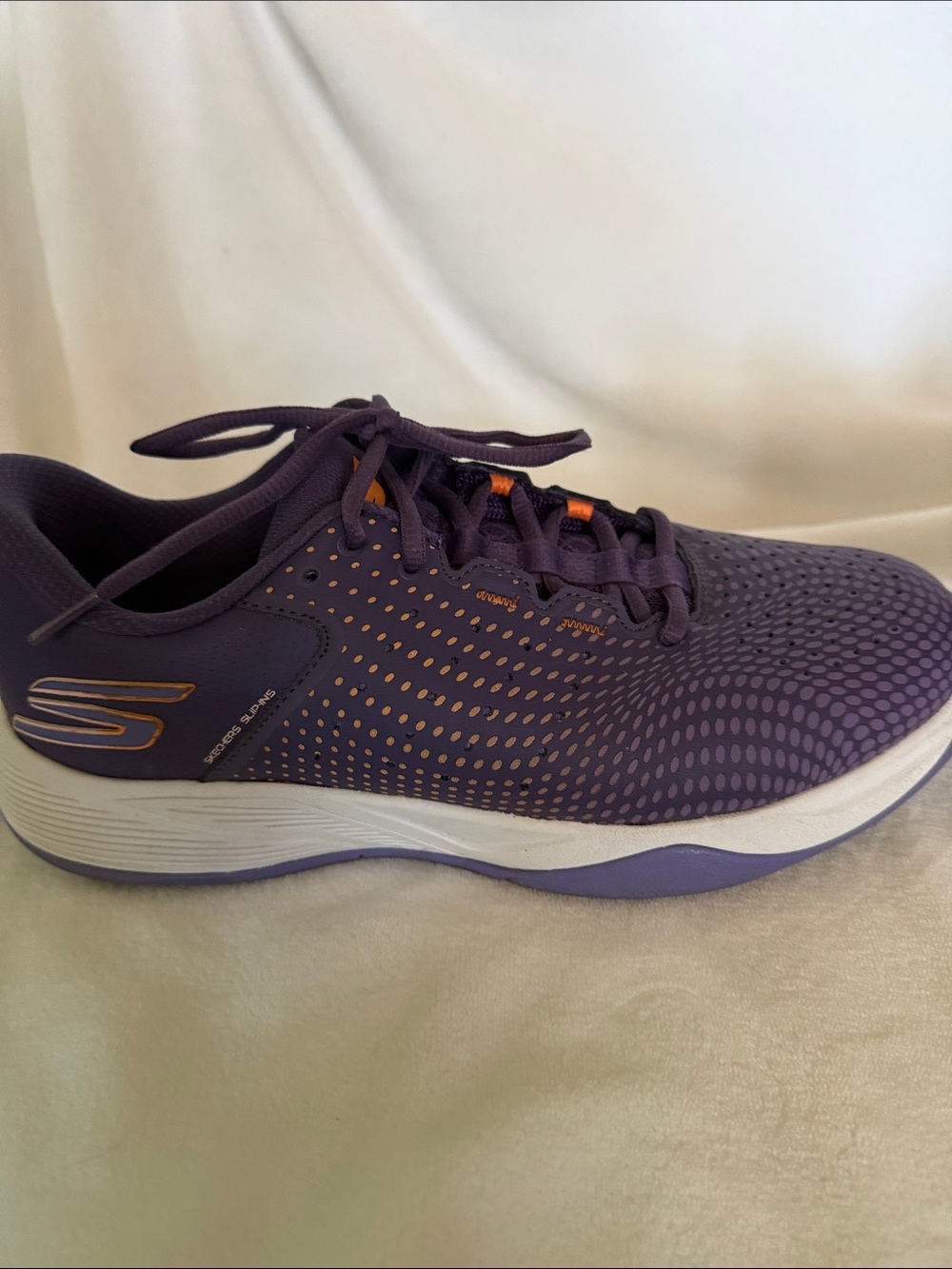 Skechers Women's Purple Athletic Sneakers with Orange Accents - Picture 5 of 9